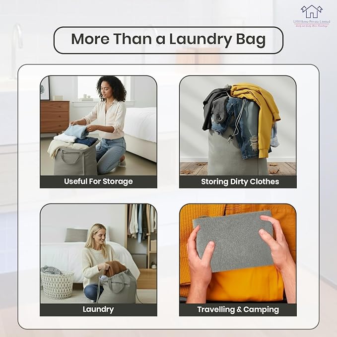 LFH Home Large Premium 1pack Cotton Canvas Laundry Bag with Drawstring and Handles Heavy Duty, Multi-Use, Washable for Home, Travel, College or Storage 18x26 -Grey