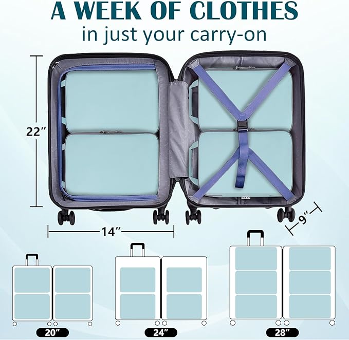 Compression Packing Cubes for Travel, Expandable Compression Bags Travel Cubes for Packing Suitcase Organizer Bags Set (Blue, 4 pcs)