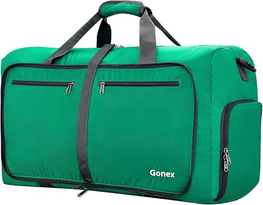 Gonex Large Foldable Travel Duffle Bag with Shoes Compartment, Packable Lightweight Water Repellent Duffel Bag for Camping Gym Weekender Bag