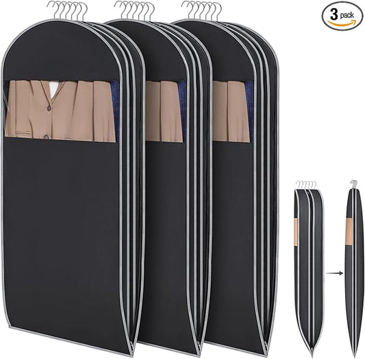 KEEGH Space Saving Hanging Garment Bag with Self Compression Zipper 50 Inch, Compression Garment Bags for Hanging Clothes with Clear Window, Suit Bags for Closet Storage (3 Pack)