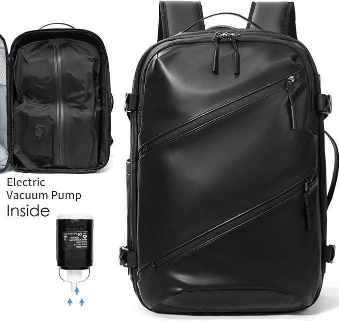 Vacuum laptop bag Compression Backpack Expandable, TSA-Approved Carry-On Water-Resistant Design for Travel with air pump (Pump included, Large)