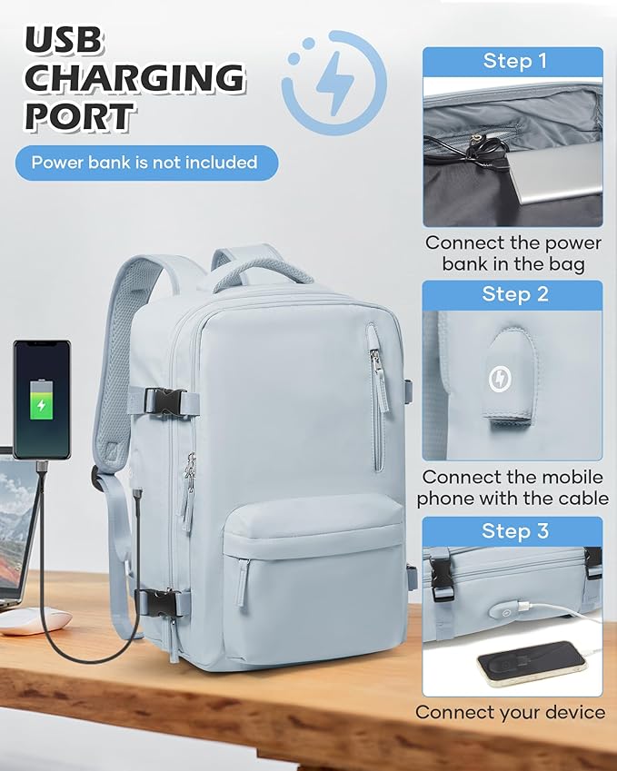 WONHOX Vacuum Seal Backpack for Travel with Air Pump Vacpack Carry on Flight Approved Compression Daypack Laptop Space Saver Bags Storage with Vacuum System 18x14x8 inches Travel Bag Women Men Blue
