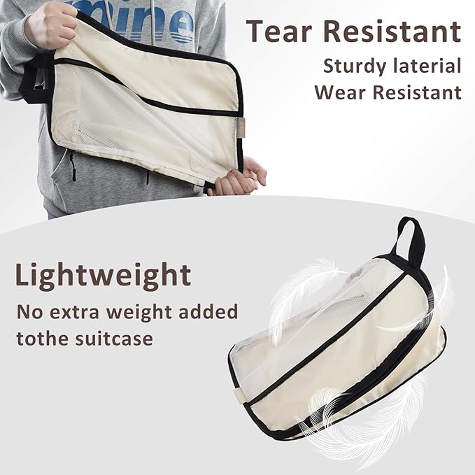 U+U 6 Set Compression Packing Cubes - Ultralight Cream Travel Organizers with Laundry Bag, Space-Saving Suitcase Organizer, Expandable Packing Cubes for Travel and Family Vacation (Cream)