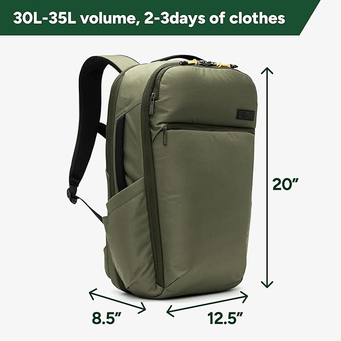 Halfday Roamer All-in-One Travel Backpack: 15” Laptop Compartment, Built-In Shoe/Laundry Pouch (Magnetic Sternum Strap, Padded Shoulder Support), Weekend & Business Trip Carry-on Bag, Olive