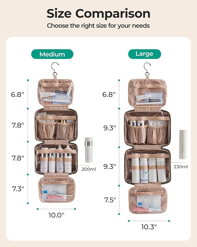 BAGSMART Toiletry Bag Hanging Travel Makeup Organizer with TSA Approved Transparent Cosmetic Bag Makeup Bag for Full Sized Toiletries(Coffee Brown) - Image 6