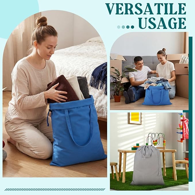 Zhehao 6 Packs Canvas Laundry Bags 20" x 28" Thick Heavy Duty Cotton Laundry Bag with Handles & Drawstring Fit a Basket or Hamper Perfect for College Dorm Apartment Dwellers and Travel (Cool Color)