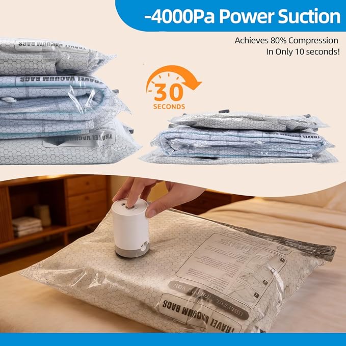 9 Jumbo Vacuum Storage Bags Travel Kit With Rechargeable Wireless Pump, Extra Large Compression Space Saver Bags For Clothes, Bedding & Luggage, Ideal For Travel, Moving & Home Organization