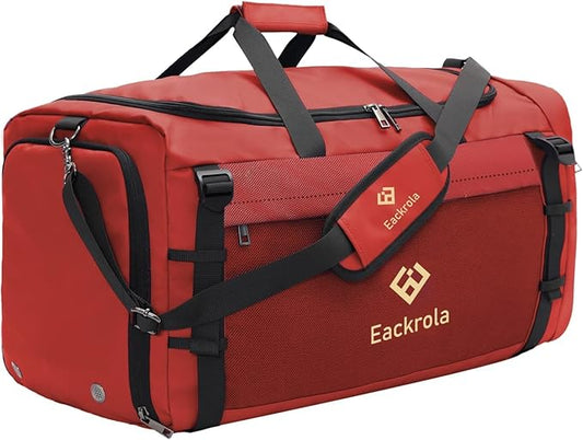Extra Large Sports Gym Bag, Travel Duffel bag with Wet Pocket & Shoes Compartment for men women, 85L, Lightweight （Red）