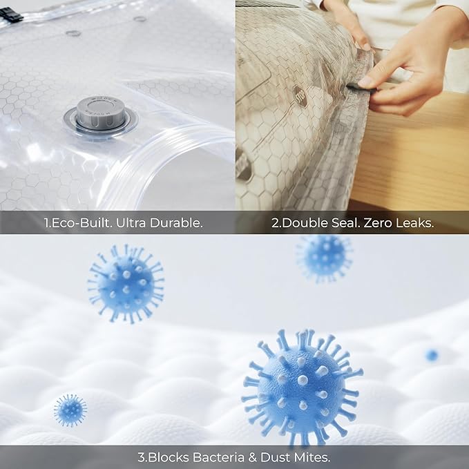 Vacuum Bags for Clothing with 55kPa Air Pump, 15 Pack Vacuum Seal Bags for Travel, Space Saver Bags for Luggage and Suitcases, Carry-on Size Compression Packing Bags