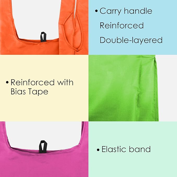 BeeGreen Colorful Reusable Grocery Bags Bulk Gifts 10-Pack - Large Tote with Zipper Pouch | Foldable & Washable Polyester Shopping Bags Heavy Duty Flower Lover Gifts Reusable Bag With Handles