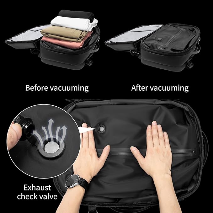 Vacuum laptop bag Compression Backpack Expandable, TSA-Approved Carry-On Water-Resistant Design for Travel with air pump (Pump included, Large)