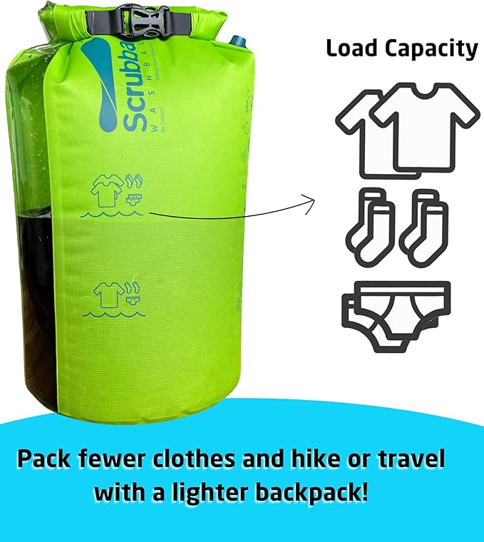 Scrubba Portable Washing Machine – Patented Washboard-in-a-Bag™ Travel Wash Bag – Wash Clothes Anywhere – Manual Washer for Travel, Camping & Backpacking (5.3 oz)