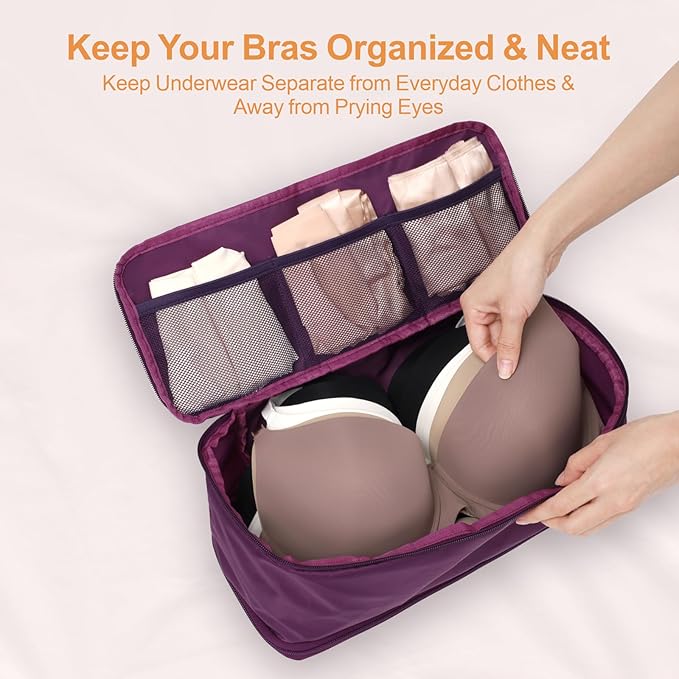 Cambond Travel Underwear Organizer Bag - 4-in-1 Soft Double Layer Bra Travel Bag, Portable Expandable Compression Packing Organizers, Underwear Storage Bag Packing Cubes for Women