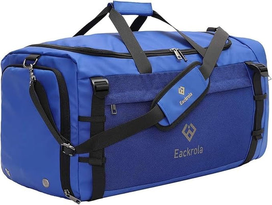 Extra Large Sports Gym Bag, Travel Duffel bag with Wet Pocket & Shoes Compartment for men women, 85L, Lightweight （Blue）