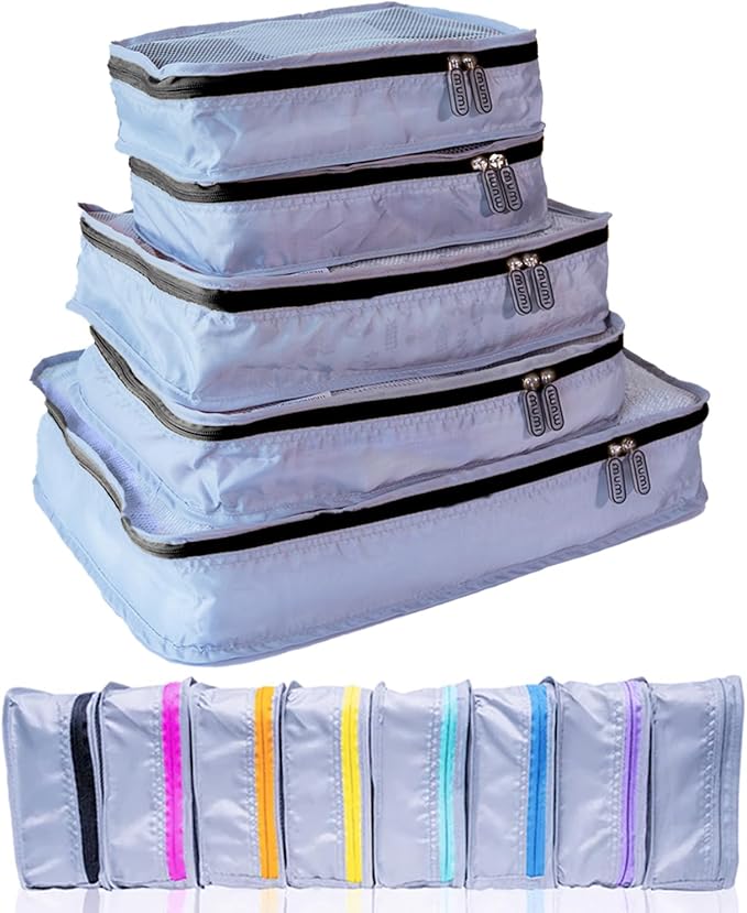 MUMI Packing Cubes - 5 Compression Packing Cubes for Travel, Luggage Organizer Bags for Suitcases, Carry-On, Duffle or Backpack – Mesh, Waterproof Bags for Clothes, Kids & Travel Accessories - Black
