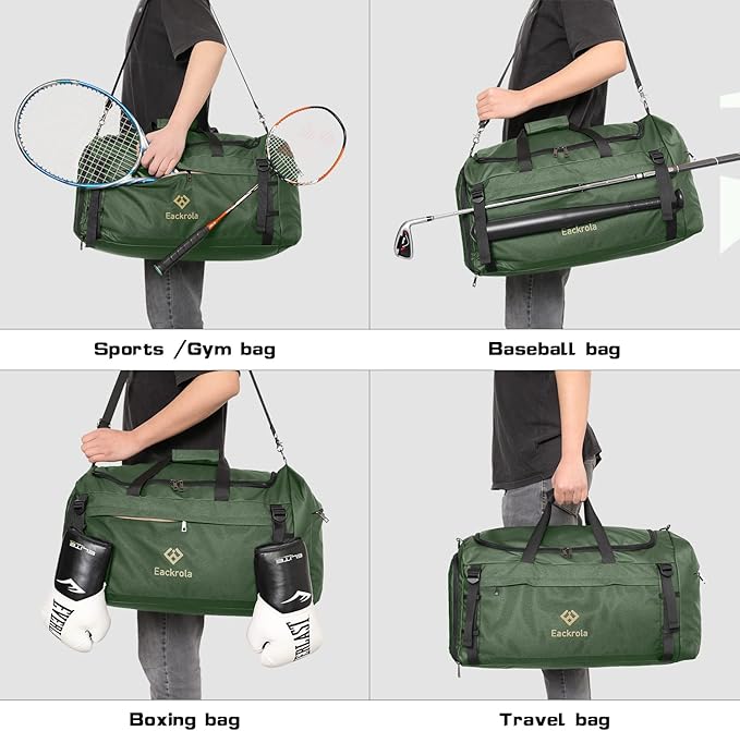 Large Sports Gym Bag, Travel Duffel bag with Wet Pocket & Shoes Compartment for men women, 65L, Lightweight