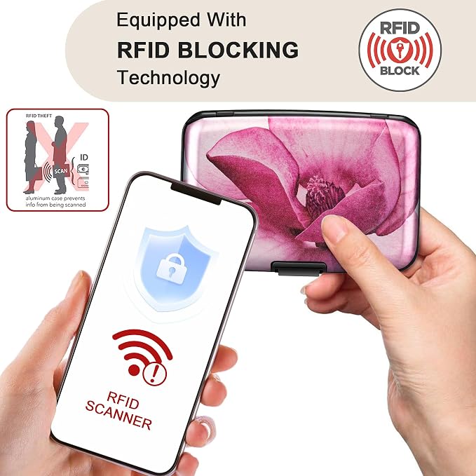 ELFISH Mini RFID Aluminum Wallet Credit Cards Holder Business Card Case Metal ID Case for Men Women(Pink Magnolia) - Image 2