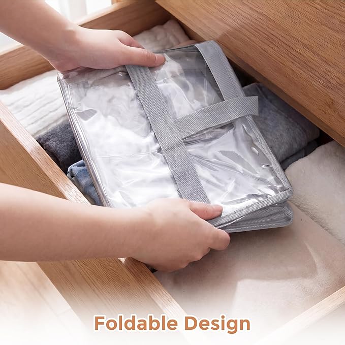 Budding Joy 6 Pack Clear Zippered Storage Bags for Clothes,40L Closet Organizers and Storage Containers Vinyl Moving Bag for Bedding, Linen, Blankets, Comforters, Clothing & Toys, Grey