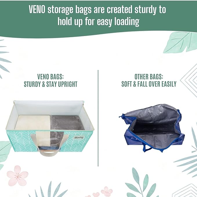VENO 4 Pack Heavy Duty Moving Bags, Clothes and Comforter Storage Bags with Clear Window, College Dorm Essentials Packing Supplies, Foldable Boxes Alternative (Evergreen, 4 Pack)