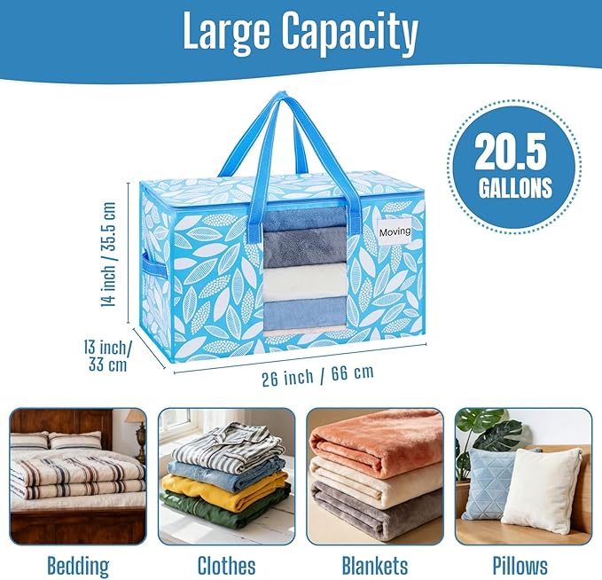 VENO 8 Pack Heavy Duty Moving Bags, Clothes and Comforter Storage Bags with Clear Window, College Dorm Essentials Packing Supplies, Foldable Boxes Alternative (Spring Breeze, 8 Pack)
