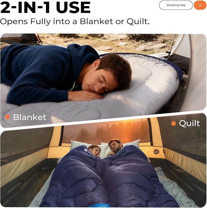 Sleeping Bag for Adults Warm Weather, Compact Lightweight Backpacking Sleeping Bag with Compression Sack, Camping Essentials Gear for Hiking Travel Climbing Outdoor & Indoor Use