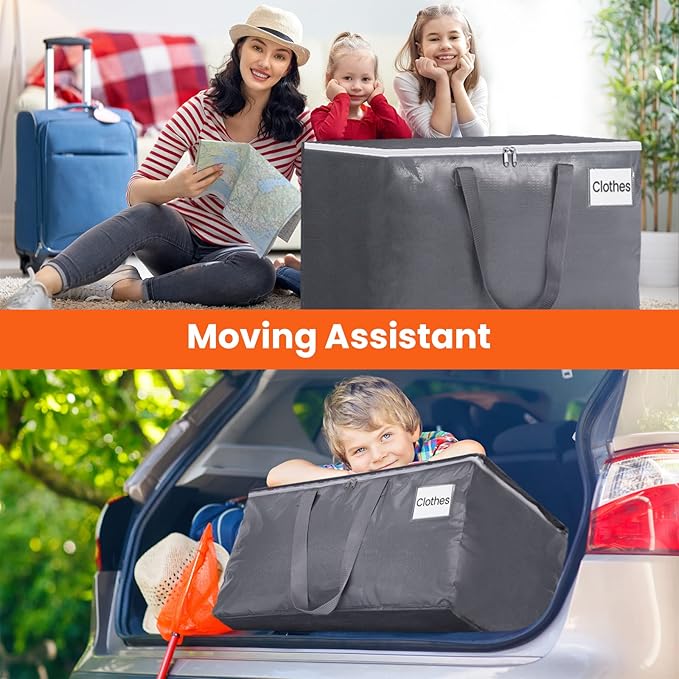 BlissTotes Large Moving Boxes and with Zippers & Handles Moving Supplies with lids, Heavy Duty Totes for Storage Bags for Space Saving, Fold Flat, Moving and Storing 76L, 2 Pack
