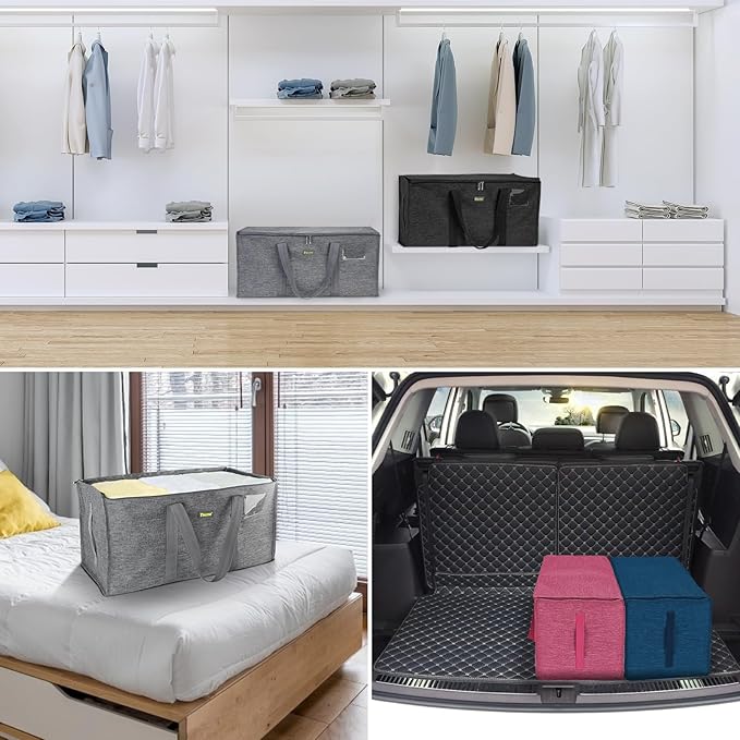 BALEINE Extra Large Storage Tote with Zippers & Carrying Handles, Heavy-Duty Oxford Fabric Moving Bags for Laundry, Space Saving, Storage, Winter Gray