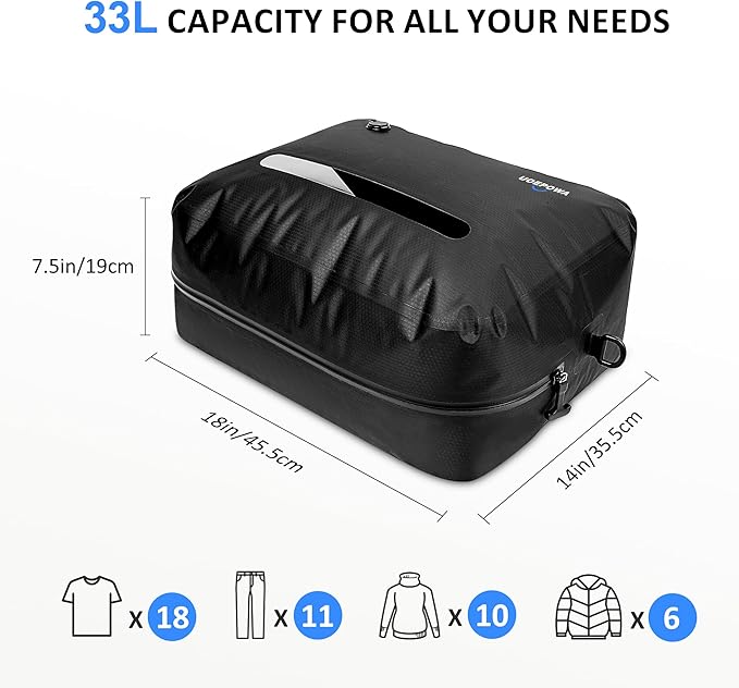 Travel Vacuum Bags with Pump, 33L Vacuum Seal Bags for Clothing, IPX8 Waterproof Vacuum Storage Bags with Handle for Luggage, Backpack, Suitcase, Home & Outdoor 1Pack Black