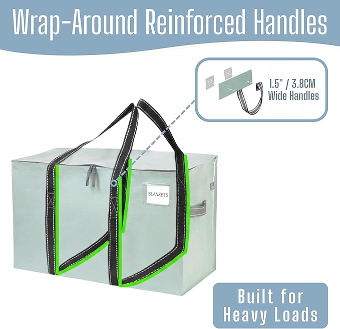VENO 4 Pack Heavy Duty Moving Bags, Extra Large Storage Bags with Reinforced Handles & Strong Zippers, Foldable & Reusable Moving Box Alternative for Clothes & Dorm Storage