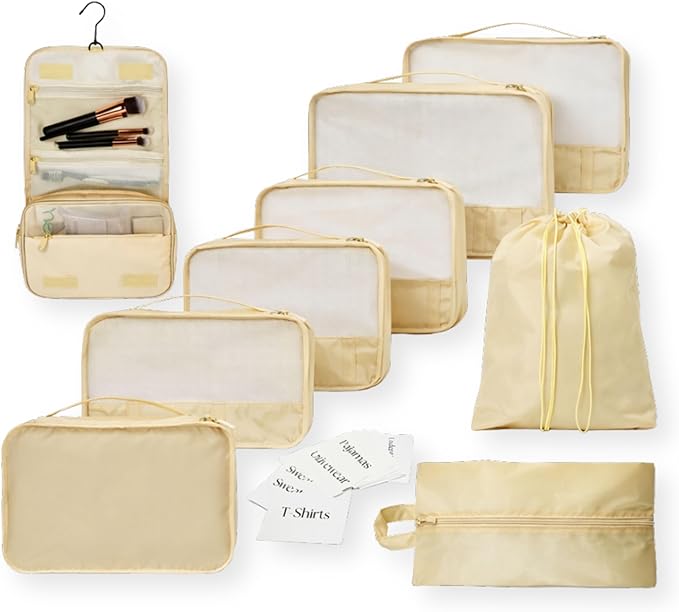 Packing Cubes Set – Cute Packing Cubes for Travel, Luggage Organizer Bags for Suitcase, For Kids & Family, Floral, Neutral & Aesthetic Travel Organizer Set-Beige
