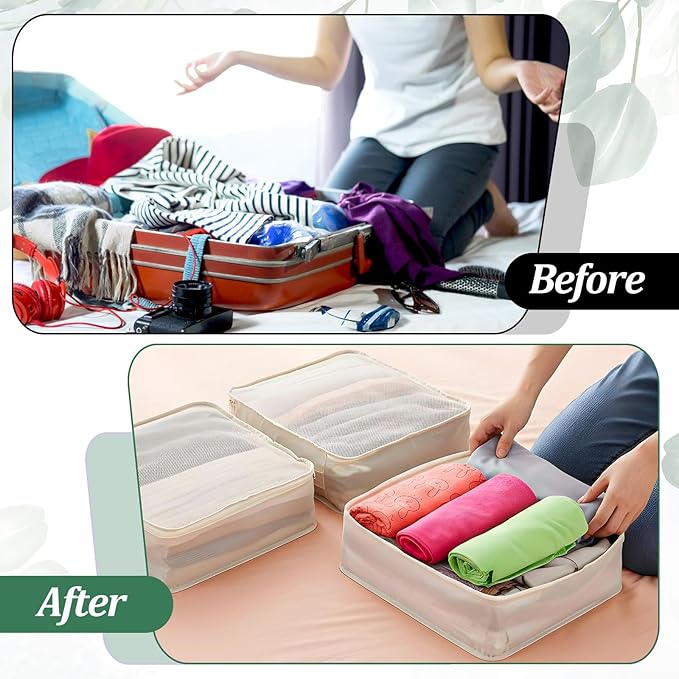 Kifmurase 12 Pcs Packing Cubes for Suitcase Travel Luggage Organizers Bulk Large Mesh Clothing Underwear Bags Foldable Laundry Bags for Hiking Camping Backpacking Clothes Accessories (Beige)