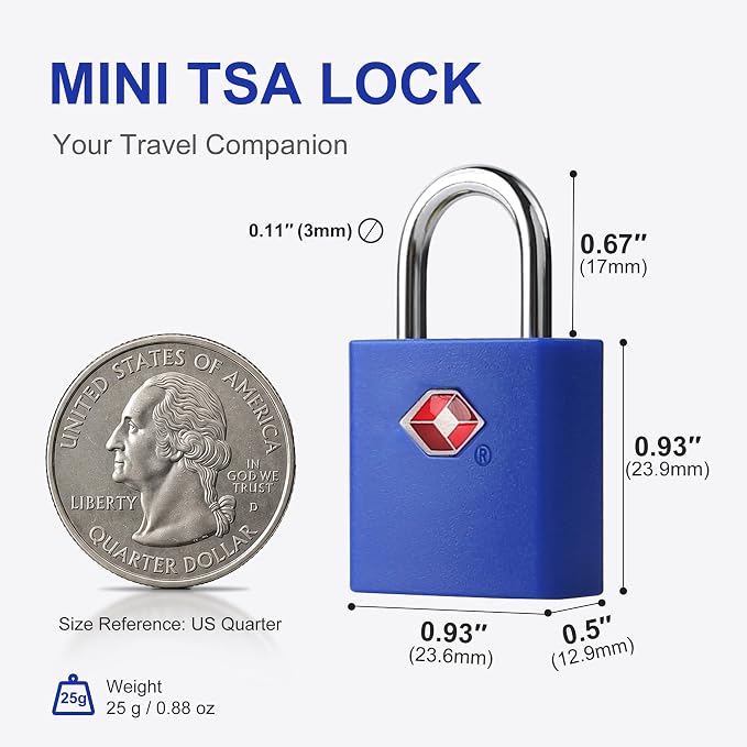 TSA Approved Locks for Luggage 4 Pack, TSA Locks for Luggage Travel Accessories, Small Padlock with Key, Weatherproof Outdoor Use Keyed Mini Padlock for Suitcase, Backpack, Bag, Zipper - Image 4