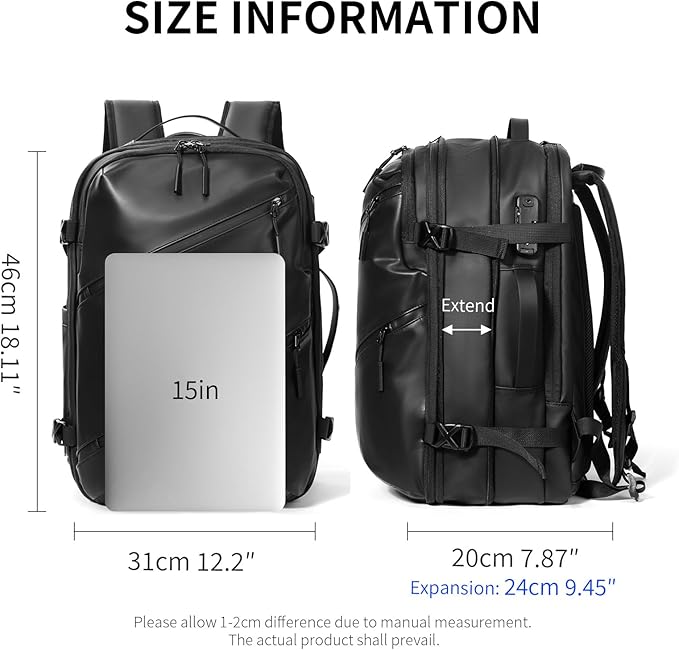 Vacuum laptop bag Compression Backpack Expandable, TSA-Approved Carry-On Water-Resistant Design for Travel with air pump (Pump included, Large)