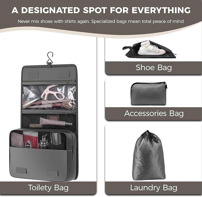 8-Piece Compression Packing Cubes for Travel, Ultralight Luggage Organizer Set with Double Zipper, Space Saving for Suitcase & Carry-On, Ideal for Business Trip Weekend Getaway - Gray