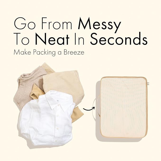 (Not Made In China) Packing Cubes For Travel, Luggage and Suitcase Organizer Bags, Carry On and Backpack Space Savers, Lightweight Waterproof Nylon, 8pc Set Beige