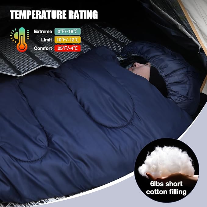 REDCAMP Flannel Sleeping Bag for Adults, Comfortable Cotton Envelope Sleeping Bags for Camping, Backpacking, Hiking, with Detachable Hood&Compression Sack, Blue/Red/Grey/Black