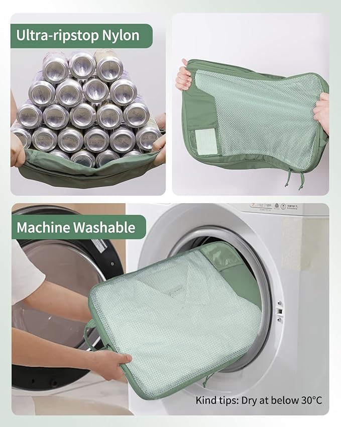 ECOHUB 4 Set Compression Packing Cubes for Travel Essentials, Suitcases Organizer Bags with Tag, Travel Bags Organizer for Luggage, Green-Compress
