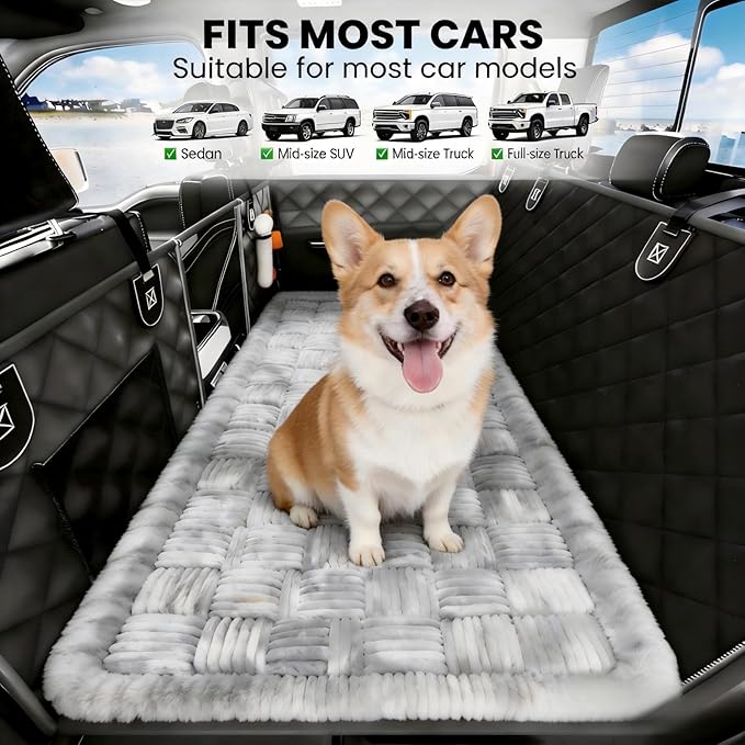59"x27.6" Thickened Backseat Dog Bed Mat, Upgraded Non-Slip Pet Car Seat Blanket with Laundry Bag, High-Resilience PP Cotton, Washable, for Backseat Extenders & Seat Covers, Grey