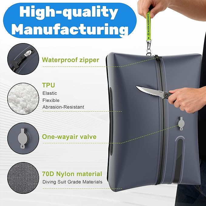 Extra Large 34L Vacuum Bags for Travel with Electric Pump,Waterproof Compression Bags for Carry On Suitcases and Backpack for Air Travel Vacation Camping Boating Outdoor Sports 2 Pack