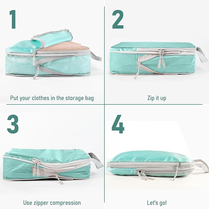 4 Set Packing Cubes For Travel Essentials, Luggage Packing Organization Cubes Suitcase Organizer Bags Set For Luggage Travel Packing Cubes For Suitcases Durable (4 Pcs, Blue)