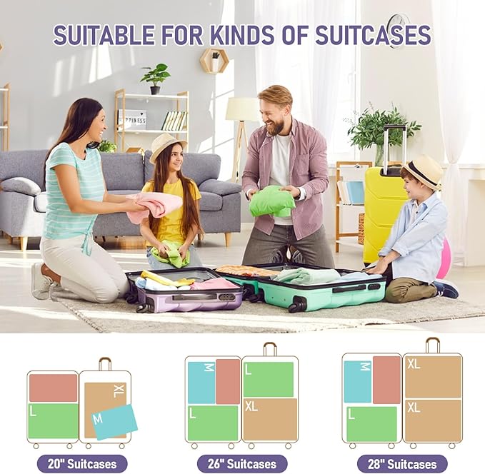 6 Set Compression Packing Cubes, Suitcase Organizer, Lightweight Travel Essentials, Compression Bags For Travel Accessories Luggage Storage Set (6Pcs, Purple)