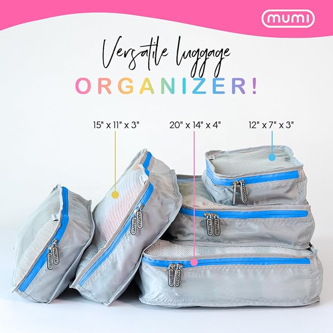 MUMI Packing Cubes - 5 Compression Packing Cubes for Travel, Luggage Organizer Bags for Suitcases, Carry-On, Duffle or Backpack – Mesh, Waterproof Bags for Clothes, Kids & Travel Accessories - Pink