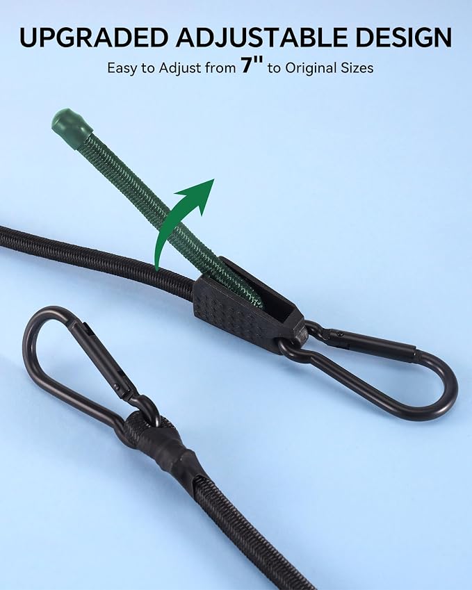 Lucky Straps 48" Red Adjustable Carabiner Bungee Cords with Hook, 8 Pack - Image 2