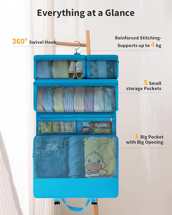 ECOHUB 8-in-1 Hanging Packing Cubes, Foldable Travel Storage Bag, Travel Organizer Expandable Packing Cube for Suitcase or Luggage (Pacific Teal)