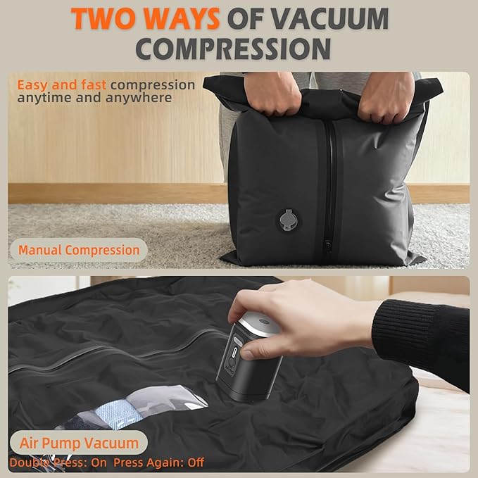 LONGHIKER Travel Vacuum Storage Bags Reusable Airless Space Saver Compression Bags for Carry-On Suitcase and Backpack,IPX8 Waterproof TPU Vacuum Seal Bags for Clothing (1PC-16L-No Pump)