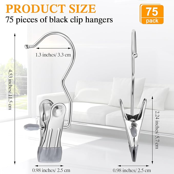Yinder Boot Hangers Clips Laundry Hooks Hanging Stainless Steel Clothes Pins Portable Hangers for Closet Travel Socks Pants Handbags Hats Towels (Grey,75 Pcs)
