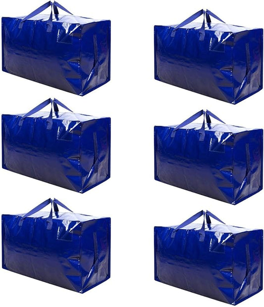 VENO 6 Pack Extra Large Heavy Duty Moving Bags with Wide Opening & Reinforced Handles, Reusable Storage Tote Bags with Strong Zippers for Clothes, College Dorm Essentials & Moving Supplies