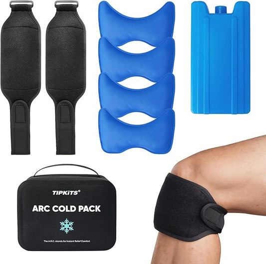 Instant Ice Packs for Injuries Reusable, 4+ Hours Long Lasting Cold Pack with 2 Hands-Free Wrap, All-in-1 Cold Compress Kit (4 Gel Packs, Ice Block, Cooler Bag) | Pain Relief for Sports, Ankle, Knee