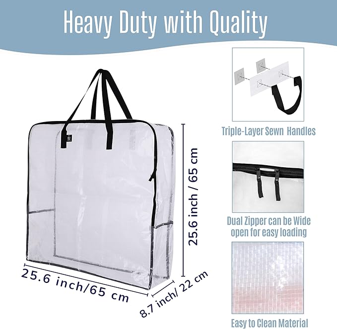 VENO 4 Pack Clear Moving Bags, Fits 30" Wreath & Storage Totes, Heavy Duty Packing Bags with Handles for Clothes & Bedding