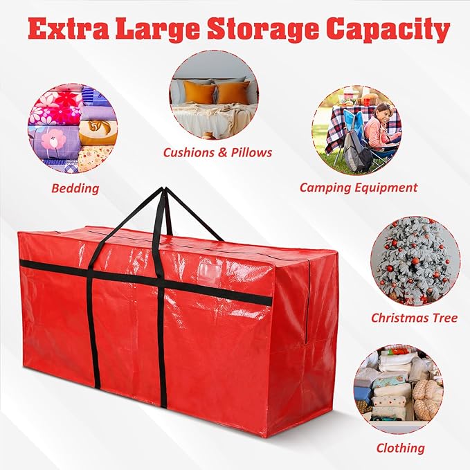 4 Pcs 149 Gallon Extra Large Moving Bags Heavy Duty Storage Bag with Strong Zipper Handle Foldable XXL Jumbo Storage Tote Packing Moving Box for College Dorm Travel Cloth Duffle (Red)